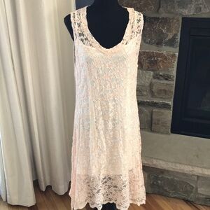 BlueBlue Women's 2-Layer Maxi Dress, Large, White & Blush